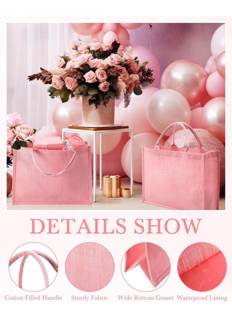 Shappy Shappy 6 Pcs Burlap Tote Bags with Handles Jute Grocery Bags with Laminated Interior for Wedding 158 x 118 x 59 Inch Pink  - Image 2