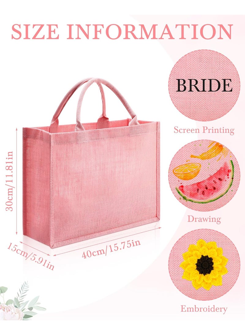 Shappy Shappy 6 Pcs Burlap Tote Bags with Handles Jute Grocery Bags with Laminated Interior for Wedding 158 x 118 x 59 Inch Pink  - Image 4