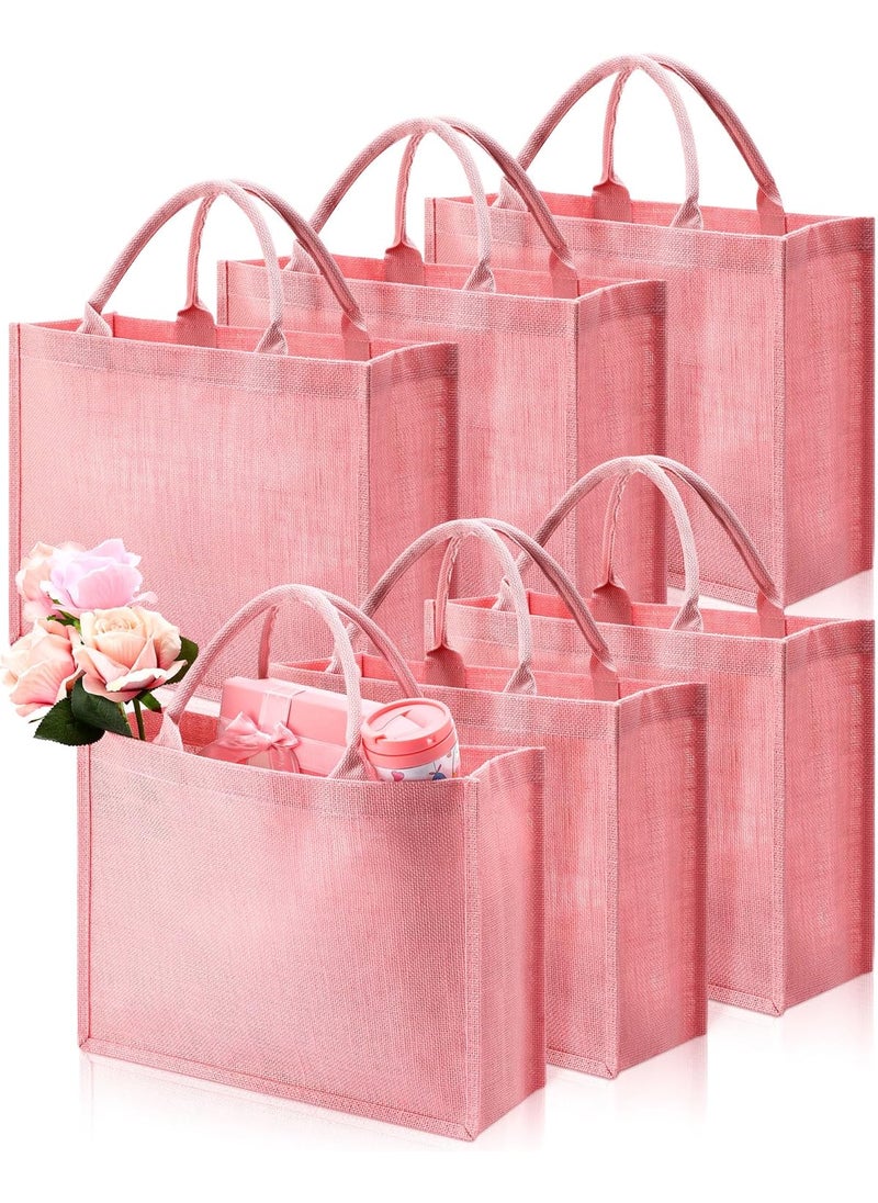 Shappy Shappy 6 Pcs Burlap Tote Bags with Handles Jute Grocery Bags with Laminated Interior for Wedding 158 x 118 x 59 Inch Pink  - Image 1