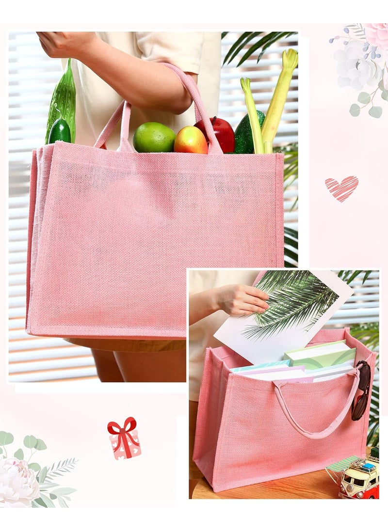 Shappy Shappy 6 Pcs Burlap Tote Bags with Handles Jute Grocery Bags with Laminated Interior for Wedding 158 x 118 x 59 Inch Pink  - Image 3