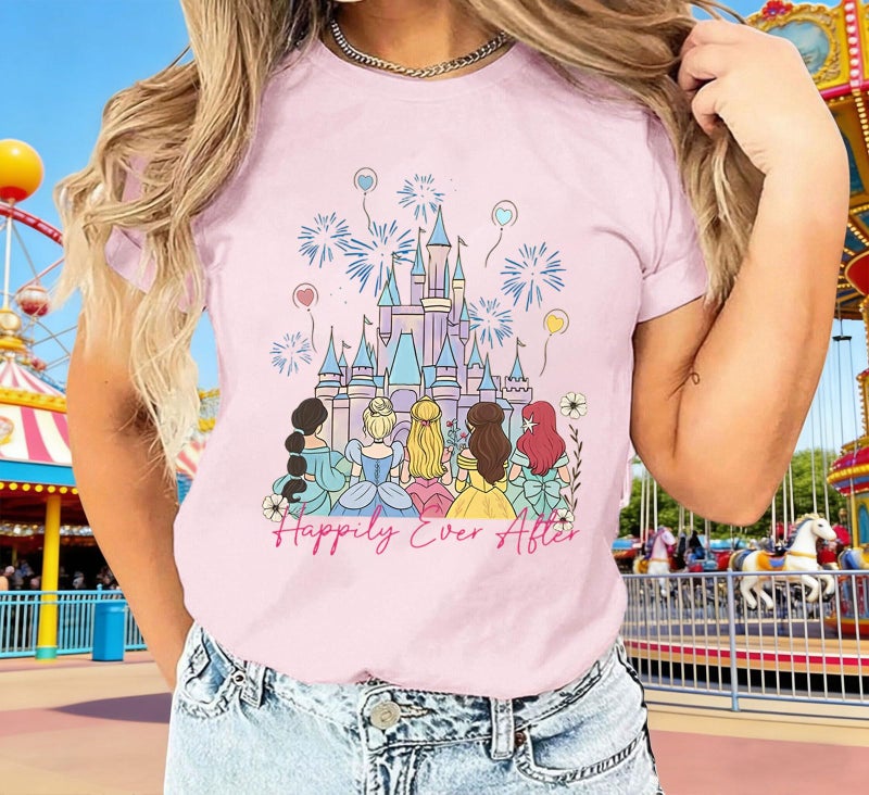 UNIQUEONE Magical Shirt for Women Princess Shirt Magic Kingdom Tshirt Family Vacation T Shirt Casual Short Sleeve Tops B-Pink - Image 1