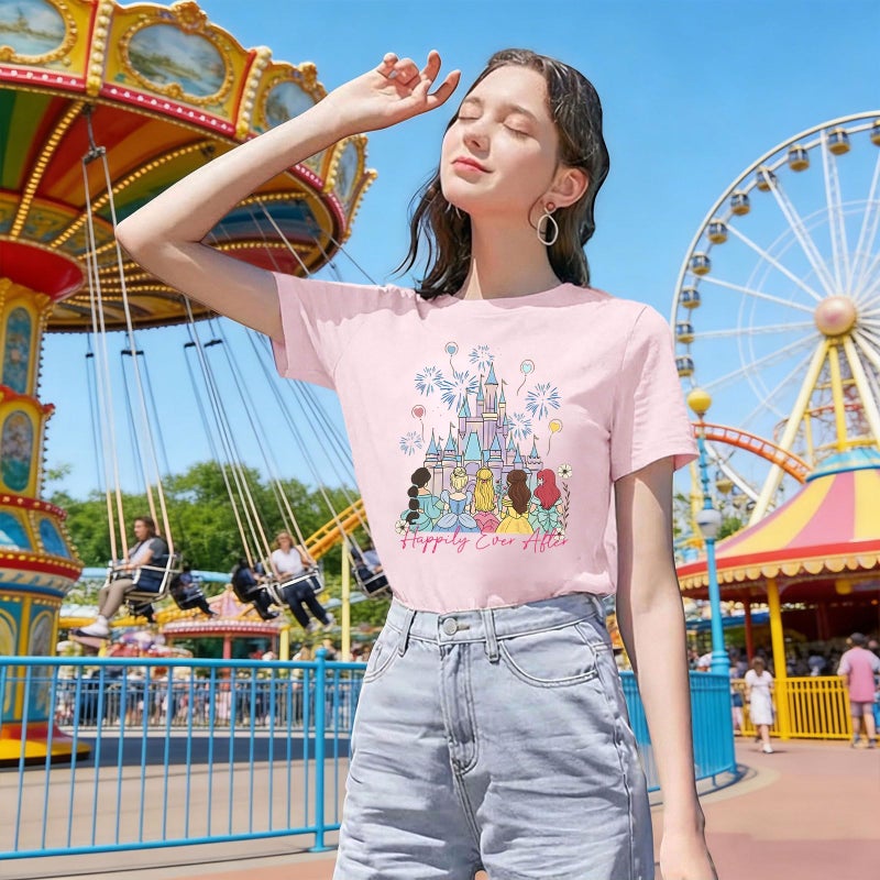 UNIQUEONE Magical Shirt for Women Princess Shirt Magic Kingdom Tshirt Family Vacation T Shirt Casual Short Sleeve Tops B-Pink - Image 4