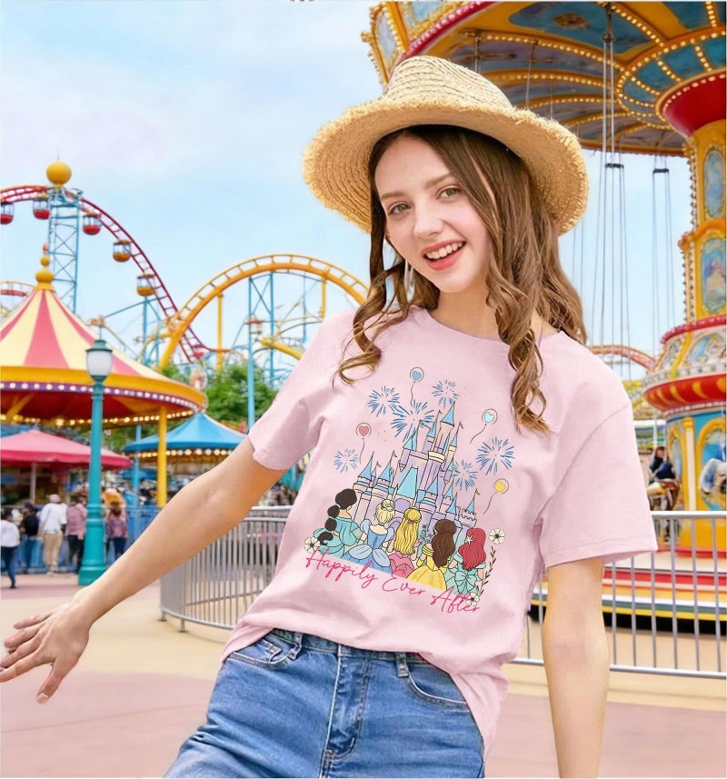 UNIQUEONE Magical Shirt for Women Princess Shirt Magic Kingdom Tshirt Family Vacation T Shirt Casual Short Sleeve Tops B-Pink - Image 5