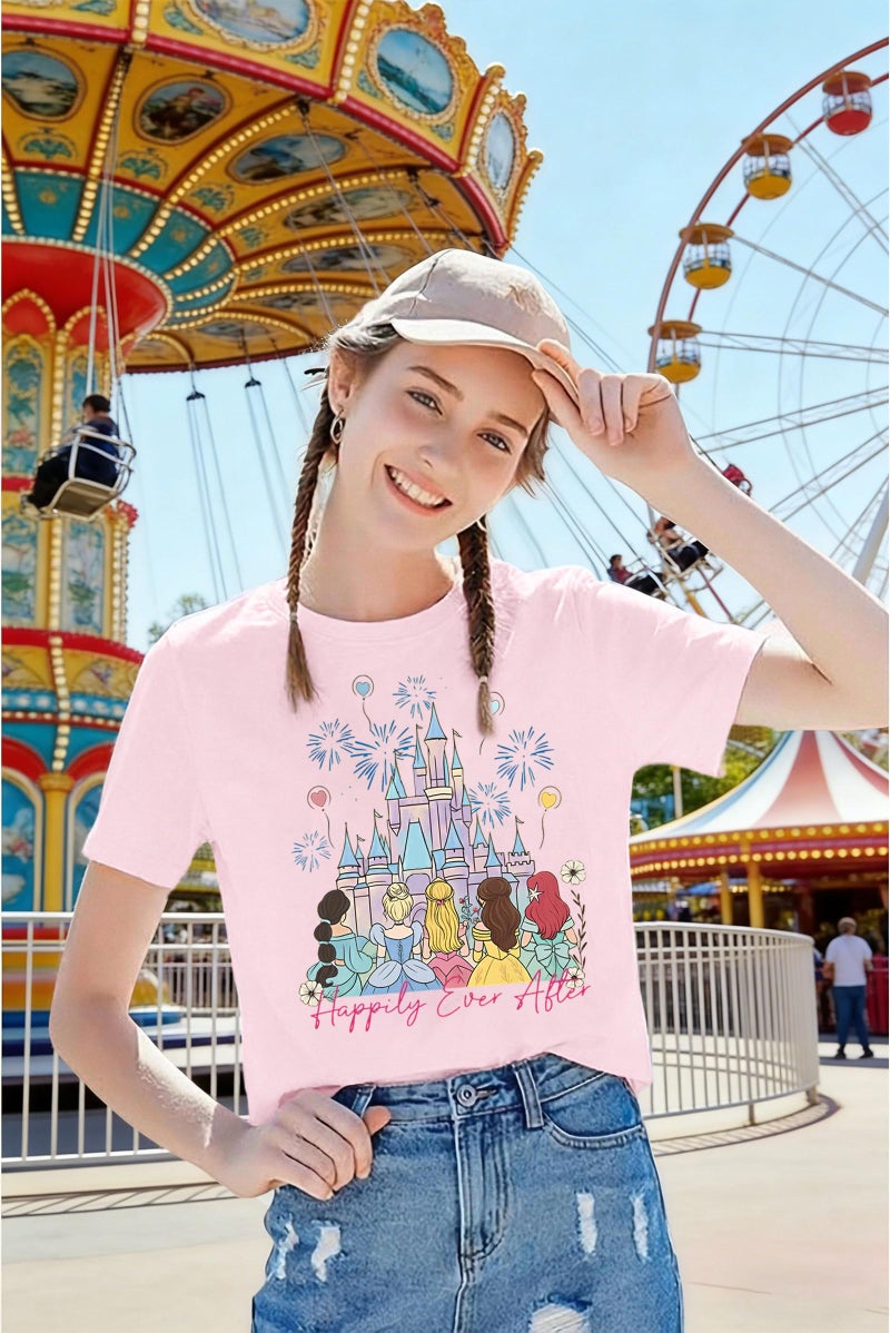 UNIQUEONE Magical Shirt for Women Princess Shirt Magic Kingdom Tshirt Family Vacation T Shirt Casual Short Sleeve Tops B-Pink - Image 3