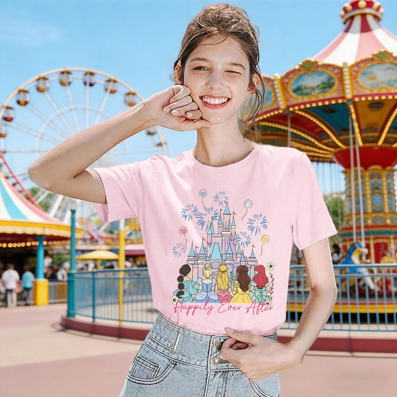 UNIQUEONE Magical Shirt for Women Princess Shirt Magic Kingdom Tshirt Family Vacation T Shirt Casual Short Sleeve Tops B-Pink - Image 2