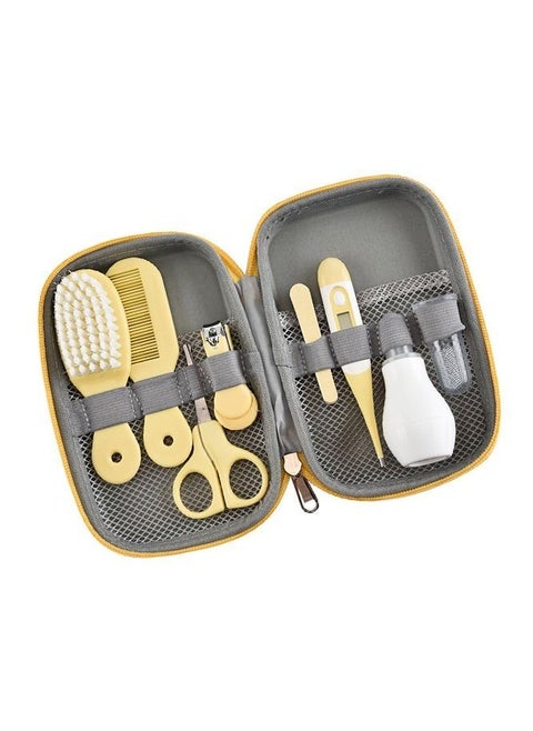 8-Piece Baby Care Kit with ThermometerNasal Aspirator Toothbrush Emery Board, Nail Clipper, Scissor, Brush and Comb Portable Essential Daily Care Bathing Tool for Toddler Infant Yellow