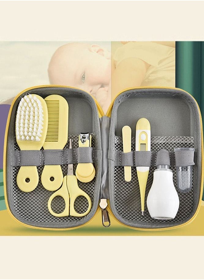 ULHYC - 8-Piece Baby Care Kit with ThermometerNasal Aspirator Toothbrush Emery Board, Nail Clipper, Scissor, Brush and Comb Portable Essential Daily Care Bathing Tool for Toddler Infant Yellow - Image 1