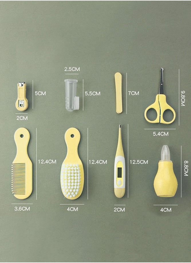 ULHYC - 8-Piece Baby Care Kit with ThermometerNasal Aspirator Toothbrush Emery Board, Nail Clipper, Scissor, Brush and Comb Portable Essential Daily Care Bathing Tool for Toddler Infant Yellow - Image 1