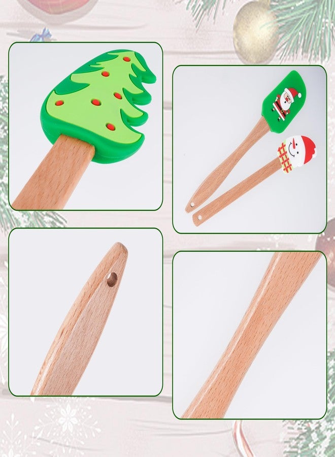 SUMERSHA 8Pcs Christmas Silicone Spatula Xmas Cake Spatula with Wooden Handle Snowmen Christmas Tree Santa Claus Pattern Cake Decorating Kitchen Mixing Cooking Spatulas - Image 5