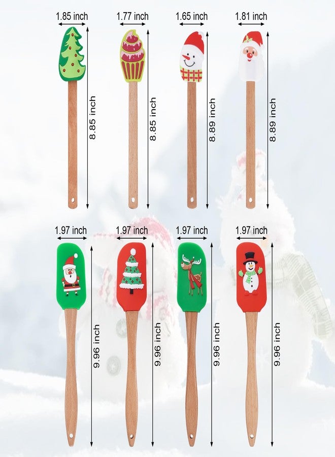 SUMERSHA 8Pcs Christmas Silicone Spatula Xmas Cake Spatula with Wooden Handle Snowmen Christmas Tree Santa Claus Pattern Cake Decorating Kitchen Mixing Cooking Spatulas - Image 2
