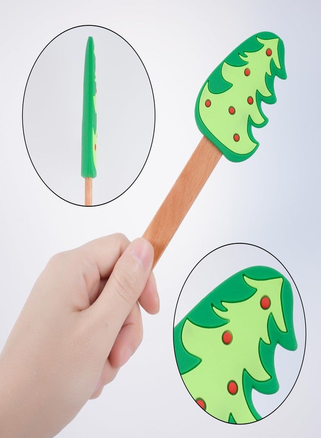 SUMERSHA 8Pcs Christmas Silicone Spatula Xmas Cake Spatula with Wooden Handle Snowmen Christmas Tree Santa Claus Pattern Cake Decorating Kitchen Mixing Cooking Spatulas - Image 4