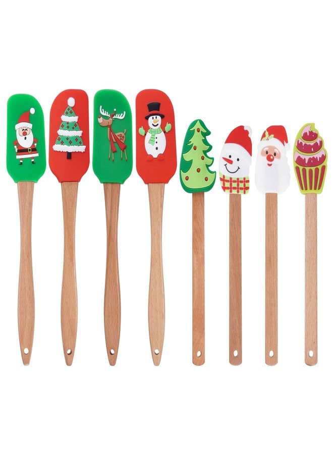 SUMERSHA 8Pcs Christmas Silicone Spatula Xmas Cake Spatula with Wooden Handle Snowmen Christmas Tree Santa Claus Pattern Cake Decorating Kitchen Mixing Cooking Spatulas - Image 3