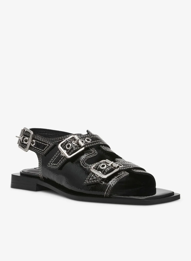 ستيف مادن Steve madden gen z black crinkle patent women's sandals