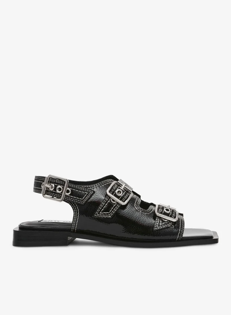 Steve madden gen z black crinkle patent women's sandals