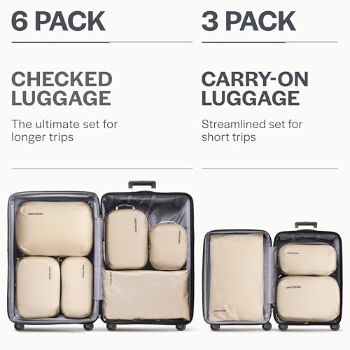 Aerotrunk Ultralight Compression Packing Cubes - Lightweight Travel Organizers for Suitcases and Luggage (6-Pack, Beige) - Image 4