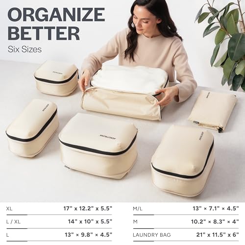 Aerotrunk Ultralight Compression Packing Cubes - Lightweight Travel Organizers for Suitcases and Luggage (6-Pack, Beige) - Image 3
