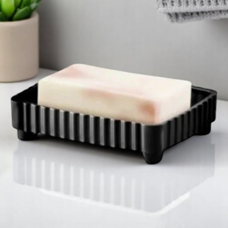 3-Piece Bathroom Accessory Set with Liquid Soap Dispenser Pump, Solid Soap Holder, and Toothbrush Stand – Square Black Plastic Design for Bathroom and Kitchen Use - Image 5