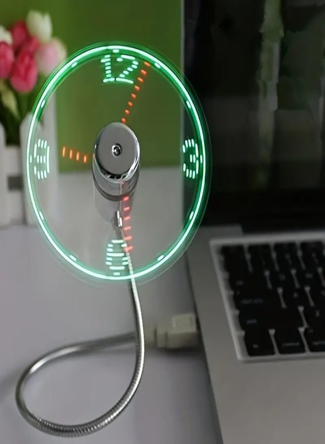 1ps, USB Clock Fan Portable With LED time display - Mini Flexible Cooling Fan with Switch -  for Desktop, Laptop, Tablet - Convenient and Energy-Efficient - Image 2