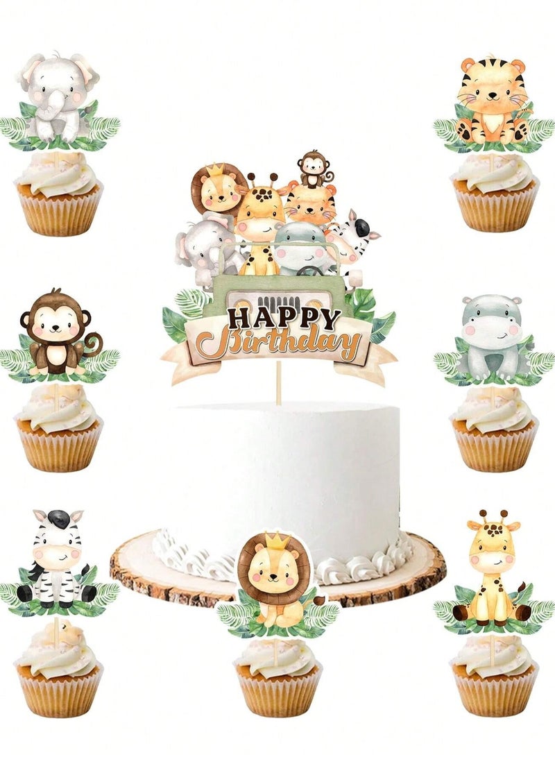 Jungle Animal-Themed Cake Toppers – Set of 8 Perfect for birthday parties and themed celebrations  - Image 1