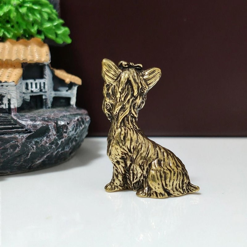 Vintage Schnauzer Brass Dog Statue Home Car Office Decoration Crafted Gift - Image 3