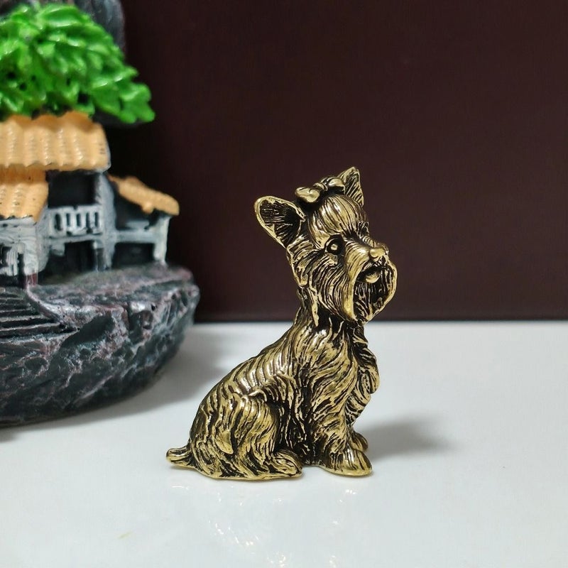 Vintage Schnauzer Brass Dog Statue Home Car Office Decoration Crafted Gift - Image 5