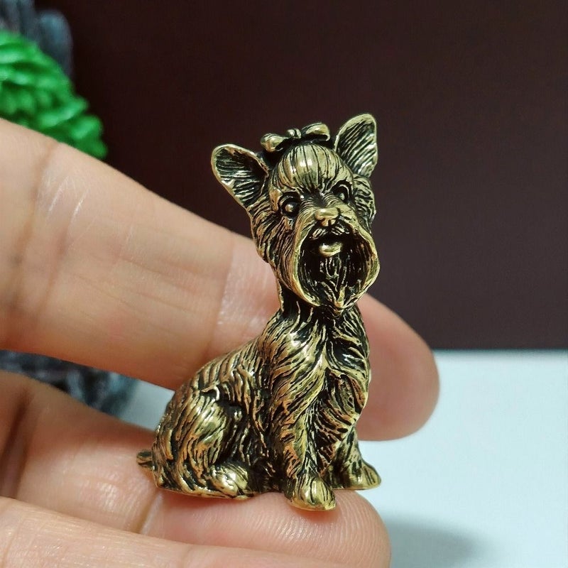 Vintage Schnauzer Brass Dog Statue Home Car Office Decoration Crafted Gift - Image 1