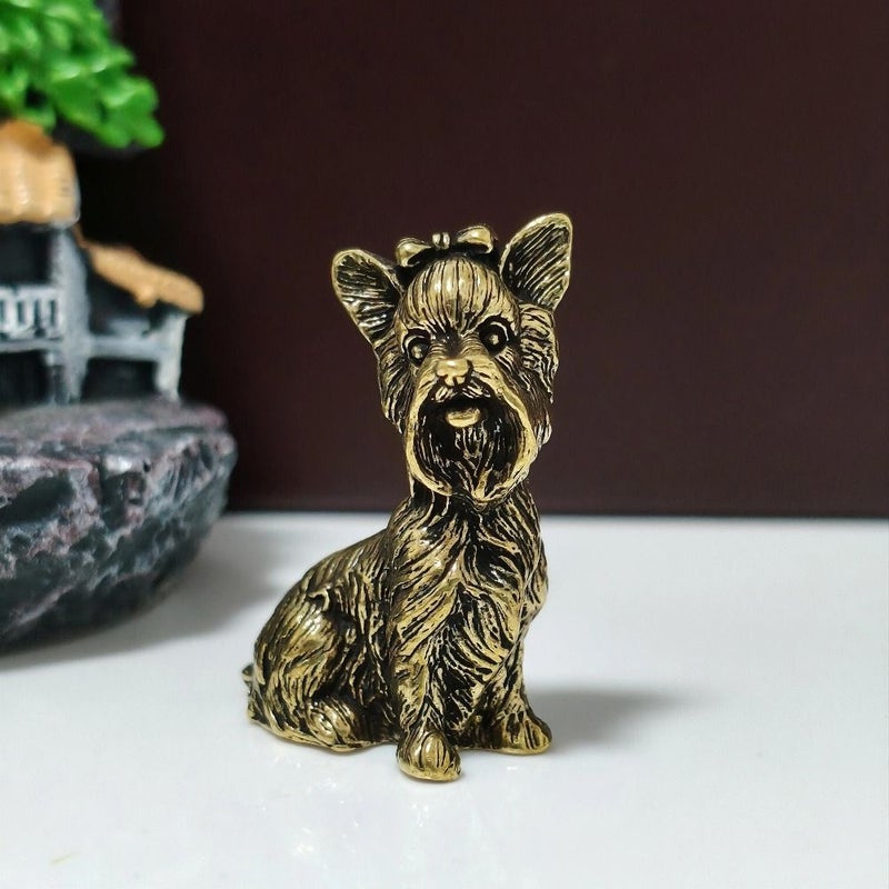Vintage Schnauzer Brass Dog Statue Home Car Office Decoration Crafted Gift - Image 2