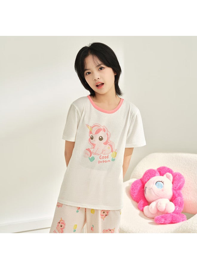 Red Bean Children'S Cotton Home Wear Short Sleeve Set Boys And Girls Summer Thin Air Conditioning Clothes J3356 Rosa Pink 165 - Image 5