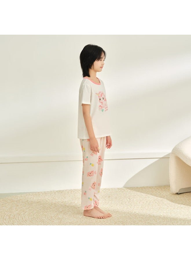 Red Bean Children'S Cotton Home Wear Short Sleeve Set Boys And Girls Summer Thin Air Conditioning Clothes J3356 Rosa Pink 165 - Image 2