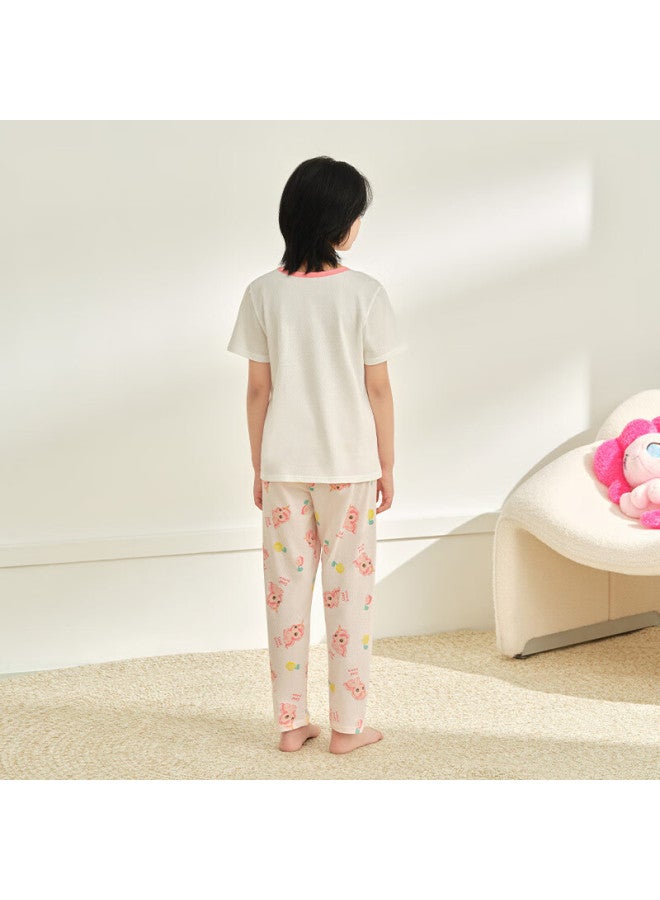 Red Bean Children'S Cotton Home Wear Short Sleeve Set Boys And Girls Summer Thin Air Conditioning Clothes J3356 Rosa Pink 165 - Image 3