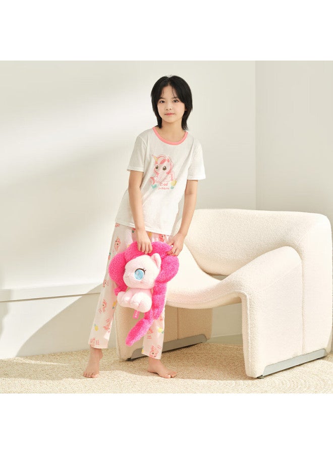 Red Bean Children'S Cotton Home Wear Short Sleeve Set Boys And Girls Summer Thin Air Conditioning Clothes J3356 Rosa Pink 165 - Image 4