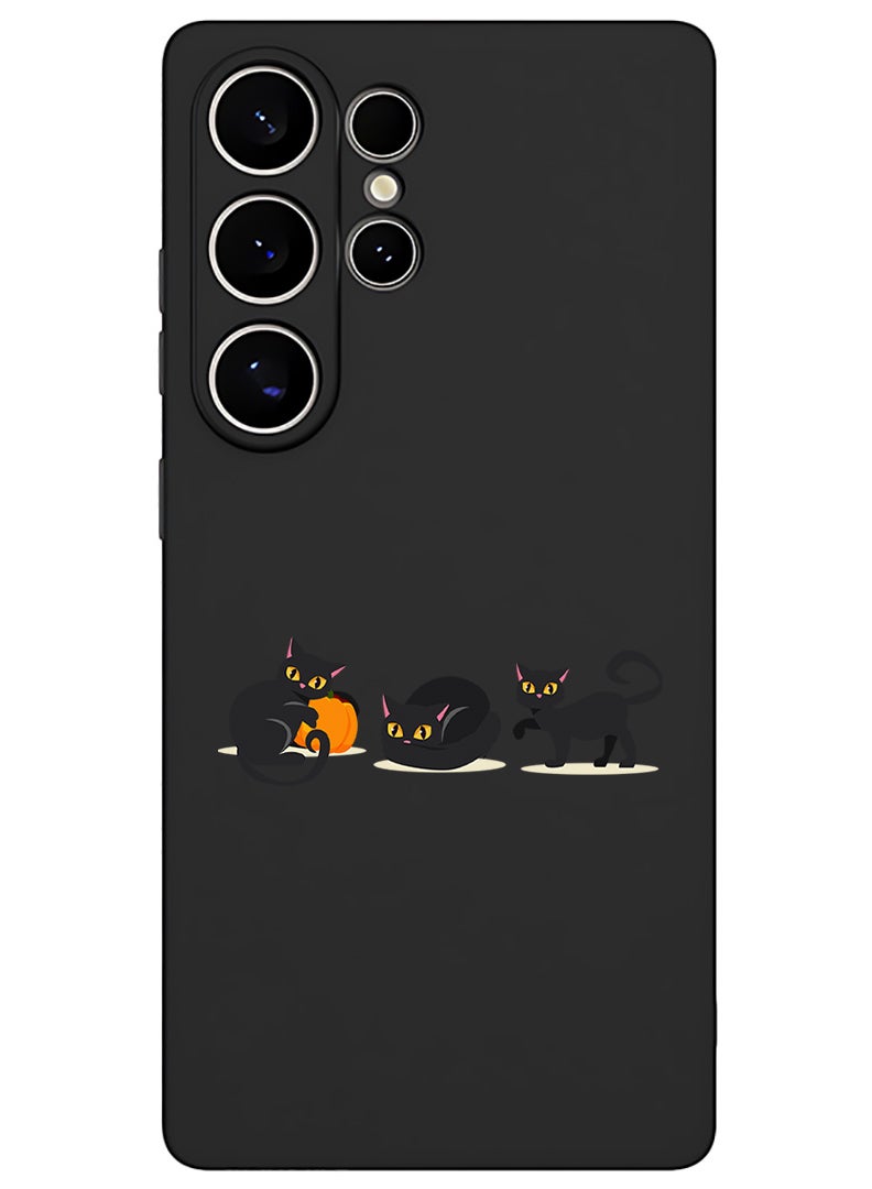 Theodor Protective Slim Fit Case Liquid Silicone Cover with Full Body Protection Anti-Scratch Shockproof Case For Samsung Galaxy S25 Ultra (Black) - Cat pumpkin Halloween-01 - Image 1