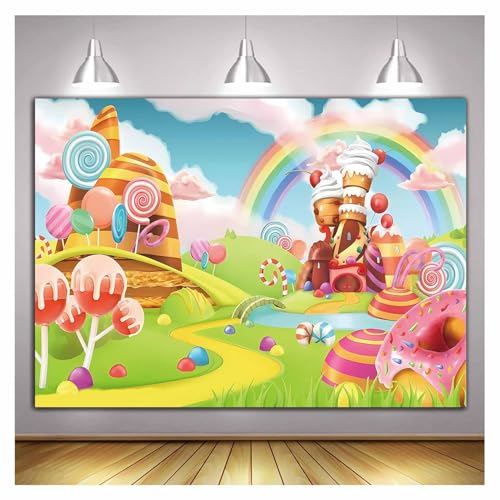 Qian Lollipop Backdrops Cartoon Candy Photo Rainbow Studio Props Booth Baby Birthday Party Photography Background Vinyl 5x3FT ly020 - Image 2