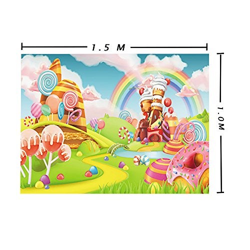 Qian Lollipop Backdrops Cartoon Candy Photo Rainbow Studio Props Booth Baby Birthday Party Photography Background Vinyl 5x3FT ly020 - Image 3