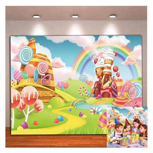 Qian Lollipop Backdrops Cartoon Candy Photo Rainbow Studio Props Booth Baby Birthday Party Photography Background Vinyl 5x3FT ly020 - Image 1