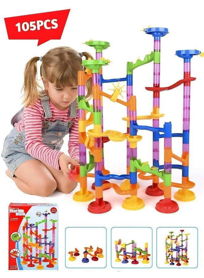 DIY 3D Marble Maze Track Building Block Set | 105-piece educational puzzle parent-child interactive toy, early childhood maze for children aged 3+, includes bonus glass ball accessories. - Image 1