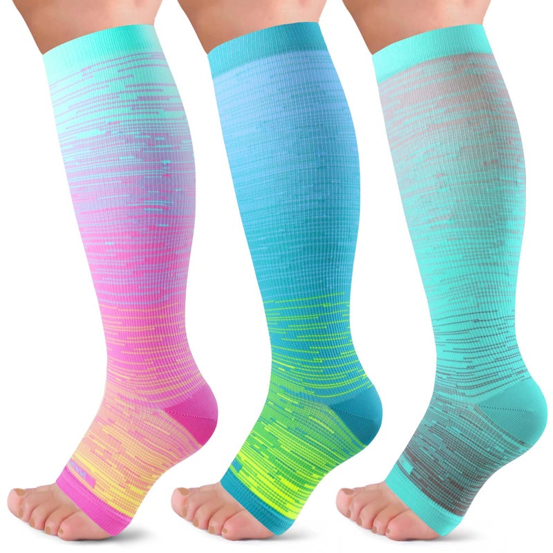 LEVSOX Open Toe Compression Socks for Women & Men 20-30mmHg Toeless Sock Knee High Support Stockings for Nurses Pregnant - Image 1