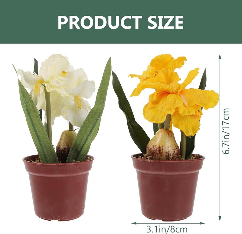 Roleader 2pcs Mini Potted Faux Flower Plants Yellow White Indoor Garden Ornament for Home Office Table Display - Image 2
