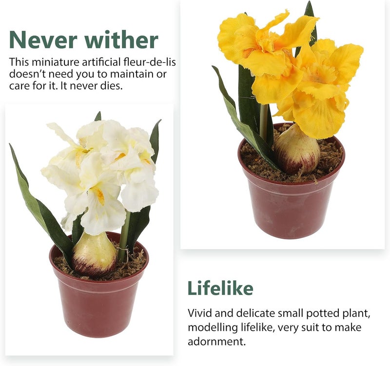 Roleader 2pcs Mini Potted Faux Flower Plants Yellow White Indoor Garden Ornament for Home Office Table Display - Image 3