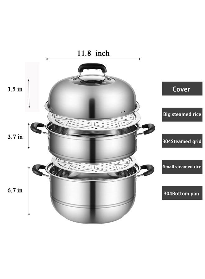 MANO Steamer Pot for Cooking 11.8 inch Steam Pots with Lid 2-tier Stainless Steel Steaming Pot Multipurpose Cookware with Handle for Vegetable, Dumpling, Stock, Sauce, Food - Image 2