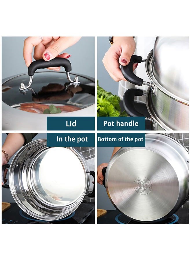 MANO Steamer Pot for Cooking 11.8 inch Steam Pots with Lid 2-tier Stainless Steel Steaming Pot Multipurpose Cookware with Handle for Vegetable, Dumpling, Stock, Sauce, Food - Image 4
