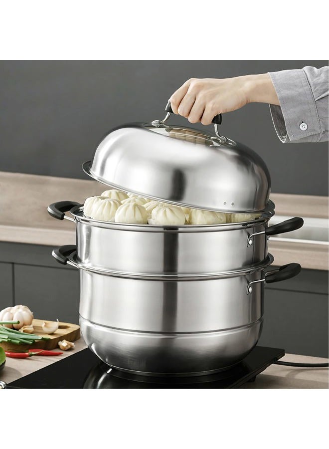 MANO Steamer Pot for Cooking 11.8 inch Steam Pots with Lid 2-tier Stainless Steel Steaming Pot Multipurpose Cookware with Handle for Vegetable, Dumpling, Stock, Sauce, Food - Image 1