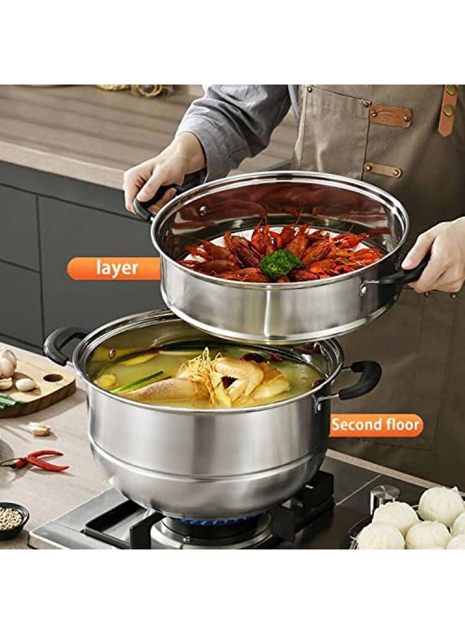 MANO Steamer Pot for Cooking 11.8 inch Steam Pots with Lid 2-tier Stainless Steel Steaming Pot Multipurpose Cookware with Handle for Vegetable, Dumpling, Stock, Sauce, Food - Image 3