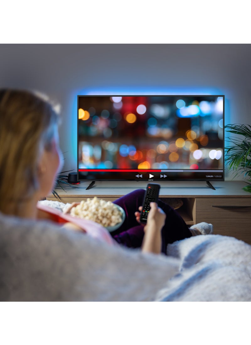 GEEPAS - 55" Ultra HD Smart LED TV with Remote Control, WebOS Powered, 4K Resolution, Frameless Design, HQ Sound /Support Wi-Fi, Android, Multiple HDMI & USB Ports, Voice Control Compatible, / Smart Features with Netflix, Prime Video, and More, Dolby Audio - Image 1