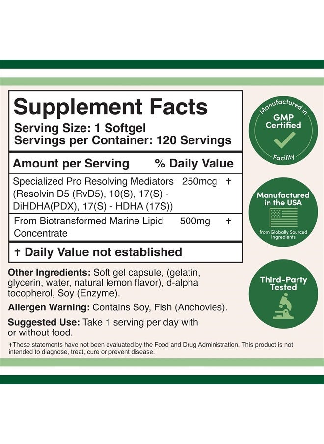 Double Wood Supplements - SPM Max (Specialized Pro-Resolving Mediators) 120 Softgels, 500mg (Only Product Standardized and Third Party Tested to Contain Active SPMs, Check The Supplement Fact Panel) by Double Wood - Image 1