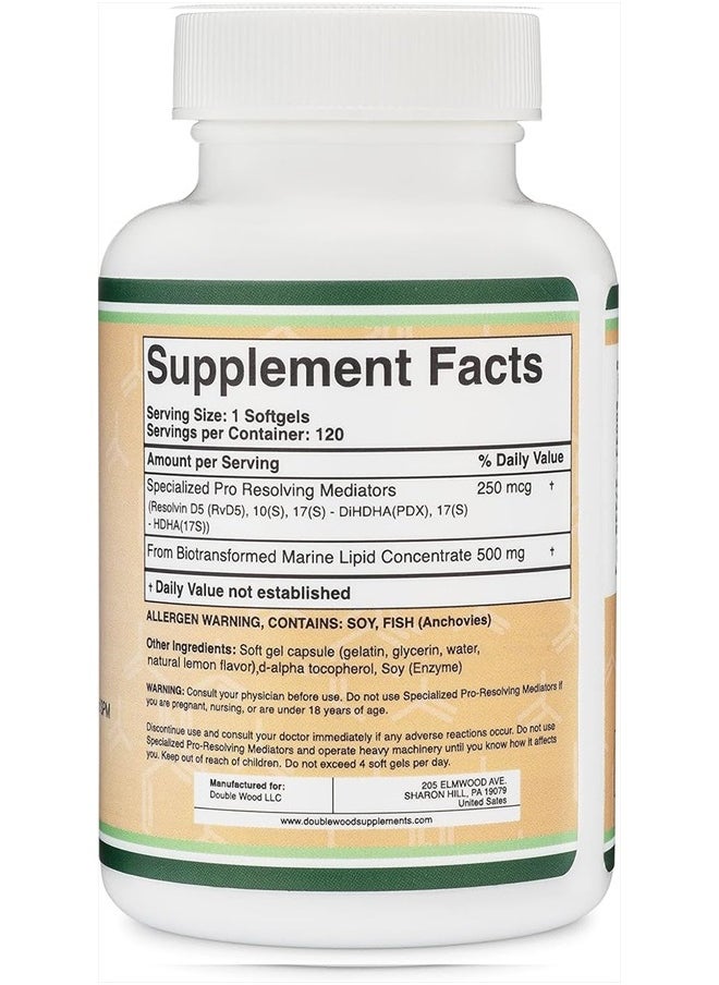 Double Wood Supplements - SPM Max (Specialized Pro-Resolving Mediators) 120 Softgels, 500mg (Only Product Standardized and Third Party Tested to Contain Active SPMs, Check The Supplement Fact Panel) by Double Wood - Image 1