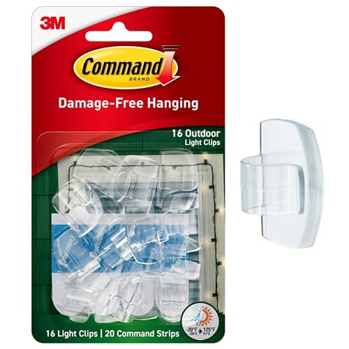 Command Outdoor Light Clips, 16 clips, 20 strips, Water-Resistant Adhesive (17017CLR-AWES), Clear (17017CLR-AW-E) - Image 3