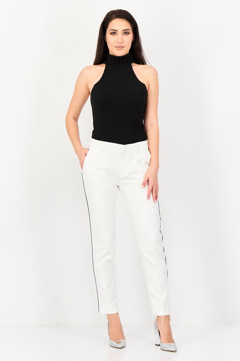 Reiko Women Cigarette Fit Textured Cropped Pants, White - Image 4