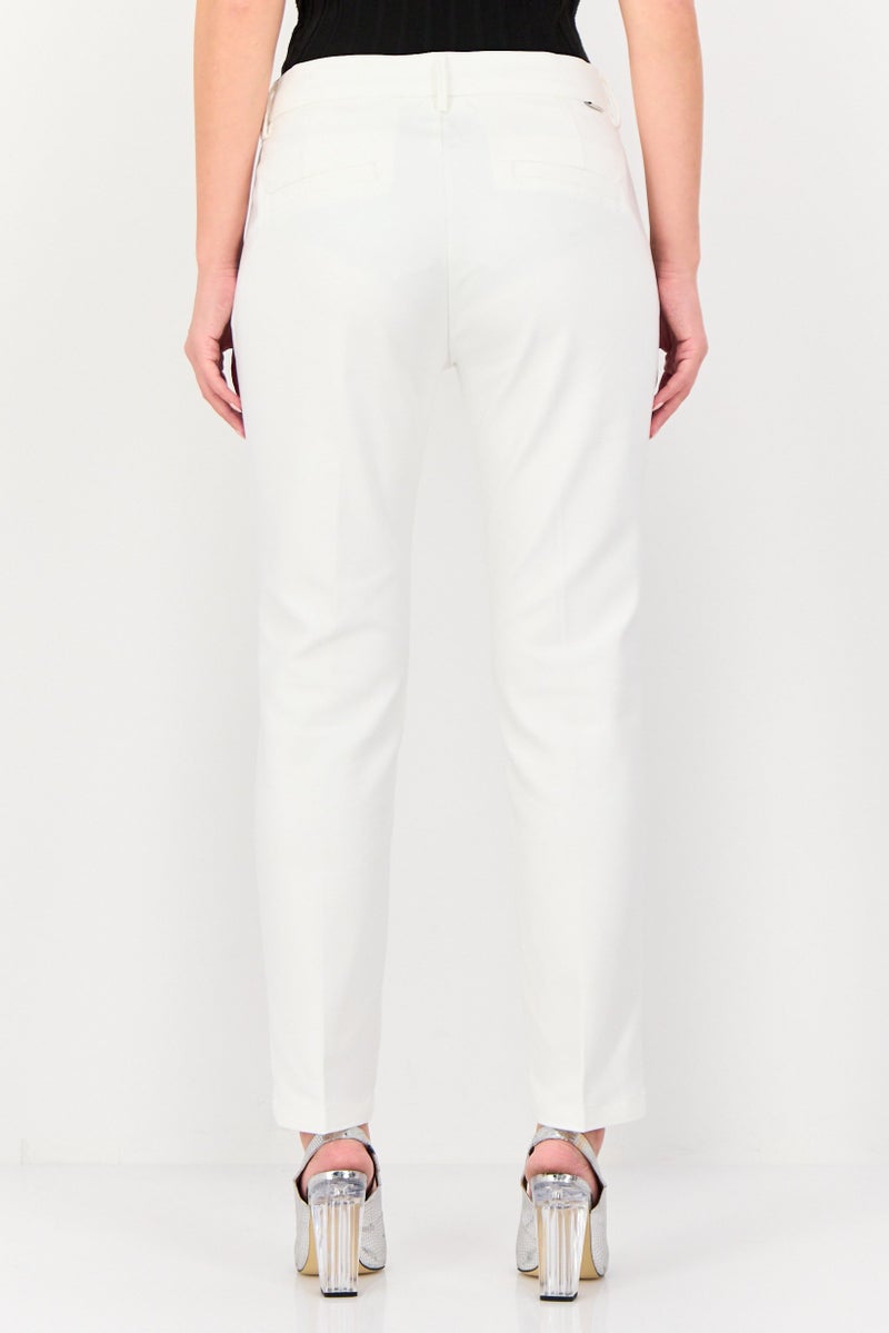 Reiko Women Cigarette Fit Textured Cropped Pants, White - Image 2