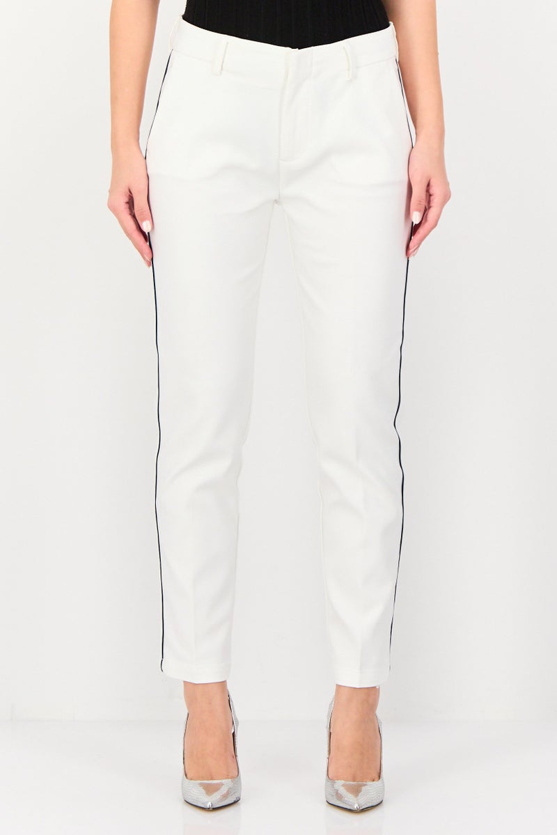 Reiko Women Cigarette Fit Textured Cropped Pants, White - Image 1